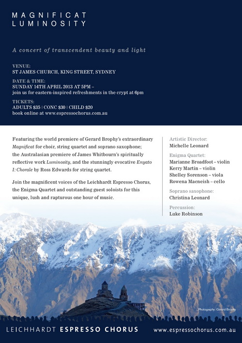 Leichhardt Espresso Chorus double premiere: Magnificat and Luminosity