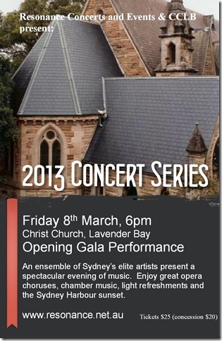 RESONANCE CONCERTS GALA PERFORMANCE LAVENDER BAY