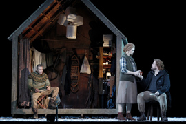 Jud Arthur as Hunding, Miriam Gordon-Stewart as Sieglinde & Stuart Skelton as Siegmund. Photo credit Jeff Busby 