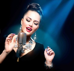 Singing Woman with Retro Microphone