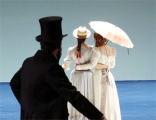 Richard Anderson as Don Alfonso, Anna Dowsley as Dorabella and Nicole Car as Fiordiligi in Opera Australia’s Così fan tutte. Photo credit: Prudence Upton.