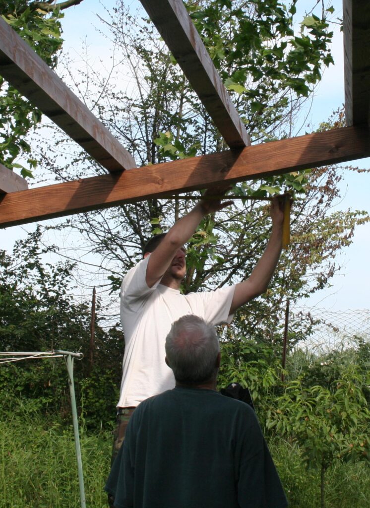 an image of two men constructing a pergola